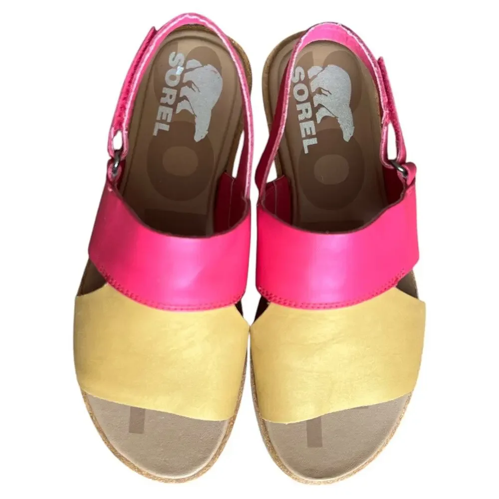 SOREL Pink Cut Out Ella Ii Round Toe Leather Slingback Sandals, US6.5